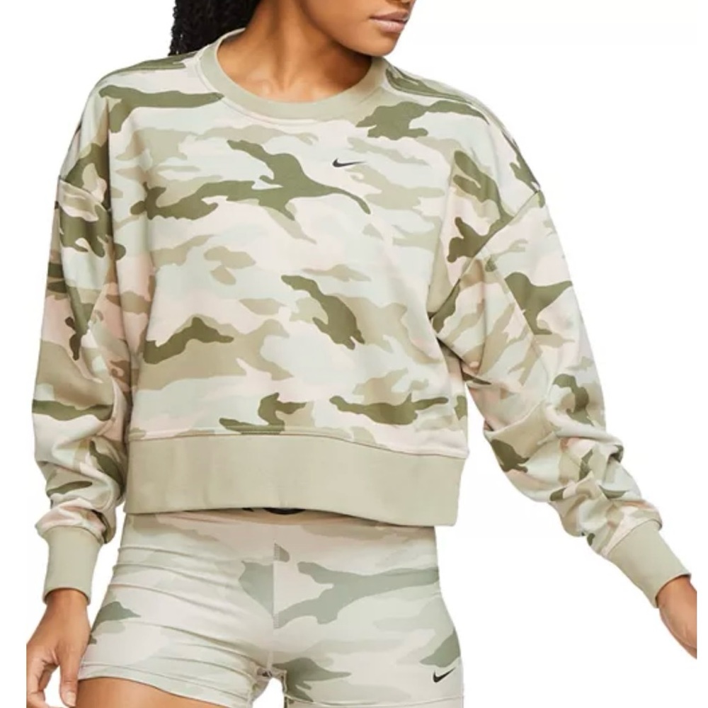 Nike Camo Sweatshirt in Green and Beige ladies small